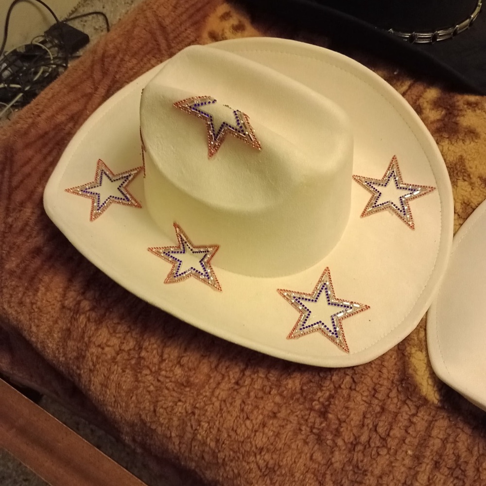 White Cowgirl Hat with Star Embellishments